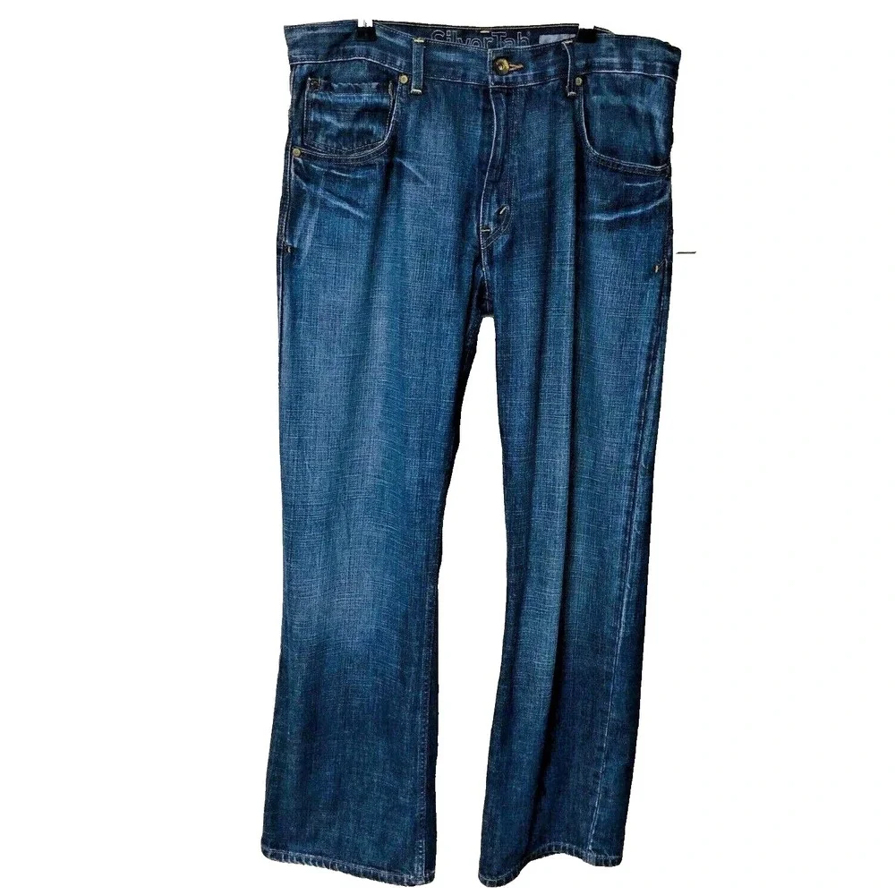 Vintage Levi's SILVER TAB Jeans Bootcut Med Wash Leather Patch Mens 34‎ 36x31